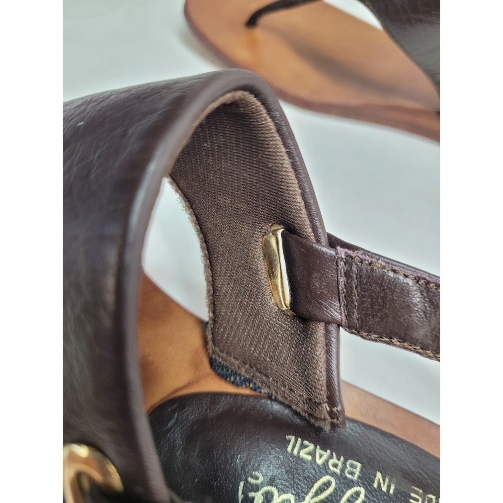Arpeggios Womens 6M Sandals Thong, Brown ALL‎ Leather, Buckle, Made BRAZIL, GUC - Picture 5 of 10